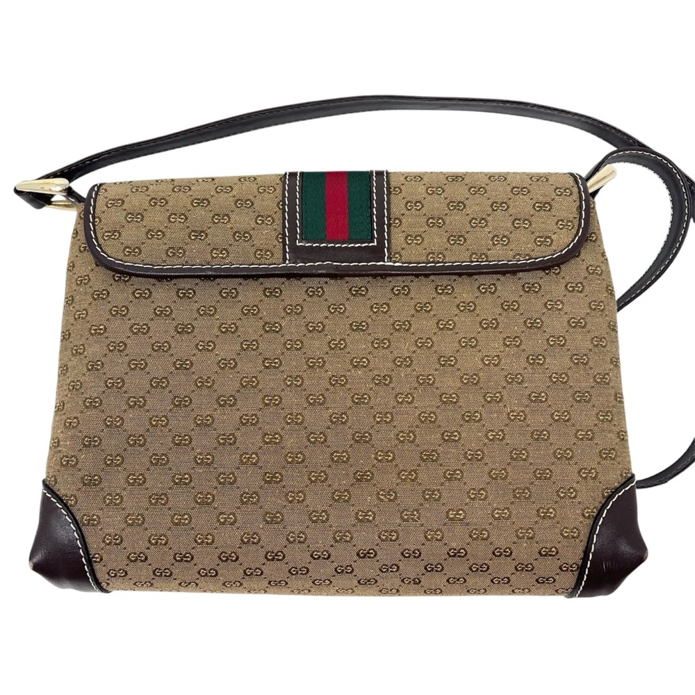 Vintage Gucci Tan and Brown Shoulder Bag GG Logo Canvas Signature Web Stripe - Picture 2 of 12
